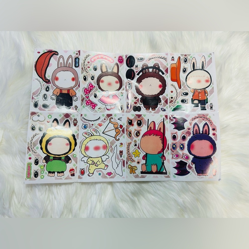 4 pack of 8 sheets total 32 sheet Cute Labubu Character Sticker Sheet